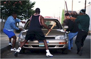 Car jackers usually work in groups, at peak traffic times when there are jams and here they use guns over bats.