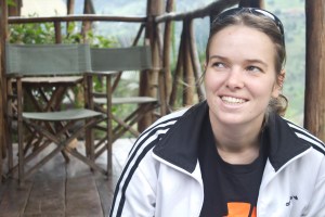 Liz on the steps of our cottage